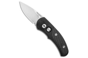 Image of Pro-Tech Knives Runt J4 Automatic Folding Knife, 1.94in, 154CM, Drop Point Blade, Carbon Fiber, Black Handle, Black/Gray, 5.27 inch, BHQ-7178