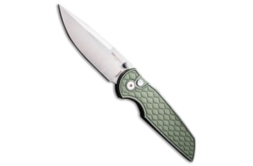Image of Pro-Tech Pro-Tech TR-3 Integrity Button Lock Knife Battleworn Reptile Green 3.5" Satin, Green, CPM MagnaCut, adult, BHQ-226246