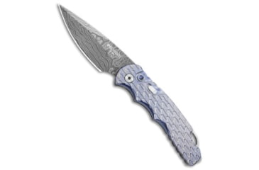 Image of Pro-Tech Knives TR-5 Custom Automatic Folding Knife, 3.25in, Damascus, Drop Point Blade, Titanium, Purple Handle, Purple/Black, 7.625 inch, BHQ-80661