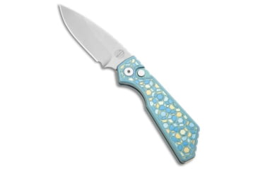 Image of Pro-Tech Knives Strider + PT Custom Automatic Folding Knife, 3.00in, CPM MagnaCut, Drop Point Blade, Titanium, Blue Handle, Gridlock Texture Ti #5, Blue/Gray, 7.00 inch, BHQ-210944
