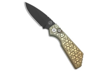 Image of Pro-Tech Knives Strider + PT Custom Automatic Folding Knife, 3.00in, CPM MagnaCut, Drop Point Blade, Titanium, Gold Handle, Gridlock Texture Ti #6, Gold/Gray, 7.00 inch, BHQ-210945