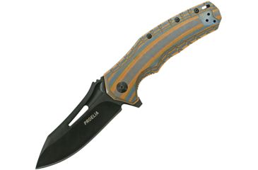 Image of Proelia Linerlock Orange Gray Folding Knife,3.75in,Black D2 Tool Steel,Drop Point,Orange and Gray,G10 Handle TX020BRBK