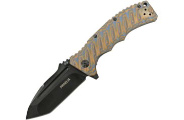 Image of Proelia Linerlock Orange Gray Folding Knife,3.75in,Black D2 Tool Steel,Tanto,Orange and Gray,G10 Handle TX010BRBK