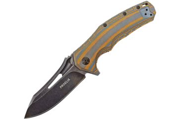 Image of Proelia Linerlock Orange Gray Folding Knife,3.75in,Black Stonewash D2 Tool Steel,Drop Point,Orange and Gray,G10 Handle TX020BRB