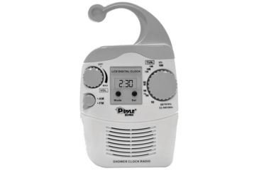 Image of Pyle Hanging Waterproof AM/FM Shower Clock Radio, White PSR6