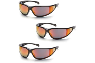 Image of Pyramex Exeter Safety Glasses - Sky Red Mirror Anti-Fog Lens, Glossy Black Frame, Pack of 3