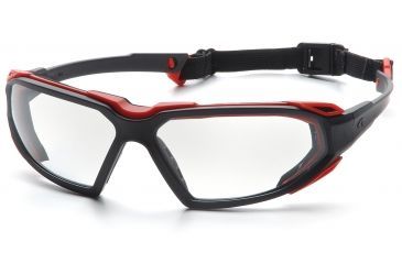 Image of Pyramex Highlander Safety Glasses - Clear Anti-Fog Lens, Black-Red Frame SBR5010DT
