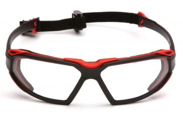 Image of Pyramex Highlander Safety Glasses - Clear Anti-Fog Lens, Black-Red Frame SBR5010DT