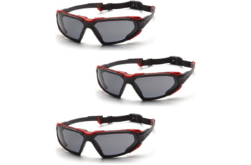 Image of Pyramex Highlander Safety Glasses - Gray Anti-Fog Lens, Black-Red Frame, Pack of 3