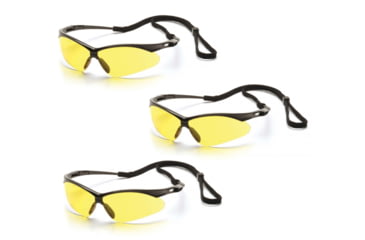 Image of Pyramex Wildfire Safety Glasses - Black Frame/Amber Lens with Black Cord, Pack of 3