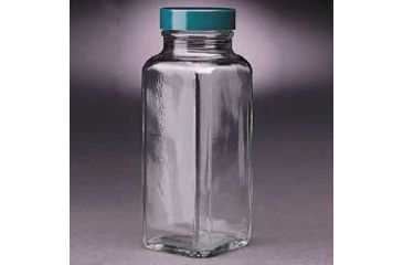 Image of Qorpak French Square Bottles, Wide Mouth, Qorpak 7905 With Fluoropolymer Resin-Lined Green Thermoset Cap