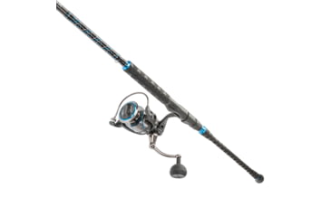 Image of Quantum Benchmark Spinning Reel and Rod Combo, 8ft, 2-PC, Med-Heavy, Moderate-Fast Rod, Graphite Composite Blank, SZ 5000 Reel, 5+1 Bearings, 5.6-1 Ratio, Silver/Blue, BK5000802MH1225.P2