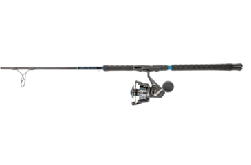 Image of Quantum Benchmark Spinning Reel and Rod Combo, 7ft, 1-PC, Med-Heavy, Moderate-Fast Rod, Graphite Composite Blank, SZ 6000 Reel, 5+1 Bearings, 5.6-1 Ratio, Silver/Blue, BK6000701MH1225.P2