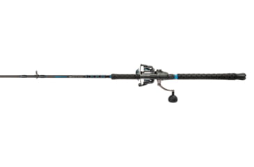 Image of Quantum Benchmark Spinning Reel and Rod Combo, 7ft, 1-PC, Med-Heavy, Moderate-Fast Rod, Graphite Composite Blank, SZ 6000 Reel, 5+1 Bearings, 5.6-1 Ratio, Silver/Blue, BK6000701MH1225.P2