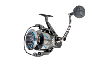 Image of Quantum Benchmark Spinning Reel and Rod Combo, 10ft, 2-PC, Heavy, Moderate-Fast Rod, Graphite Composite Blank, SZ 8000 Reel, 5+1 Bearings, 4.7-1 Ratio, Silver/Blue, BK8000102H2040.P2