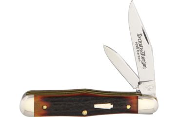 Image of Queen Swell Center Stag Folding Knife,1095 Carbon Steel,Standard Edge,Clip and Pen,Mirror Polish,Stag Bone Handle QNKD56S