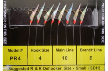 Image of R&amp;R Tackle Sabiki Rig 8 Hooks, Size #4 Hook, 10lb, 6lb, Pilchard/Red Fish Skin with Red Head, 4, PR-4