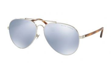 Image of Ralph Lauren RL7058 Sunglasses 90016J-62 - Silver Frame, Blue Mirror White Lenses