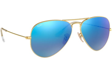 Image of Ray-Ban Aviator Large Metal RB3025 Sunglasses, Matte Gold Frame, Crystal Green Mirror/Multi Blue Lenses, RB3025-112-17-5514