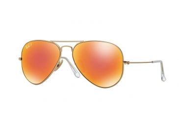 Image of Ray-Ban Aviator Large Metal Sunglasses RB3025 112/4D-55 - Matte Gold Frame, Brown Mirror Red Polar Lenses