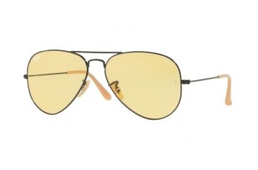 Image of Ray-Ban Aviator Large Metal Sunglasses RB3025 90664A-55 - Matte Black Frame, Photo Yellow Lenses
