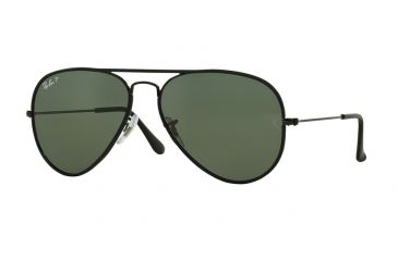 Image of Ray-Ban Aviator RB3025JM Sunglasses 002/58-58 - Black Frame, Crystal Green Polarized Lenses