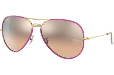Image of Ray-Ban Aviator RB3025JM Sunglasses, Violet On Legend Gold, 62, RB3025JM-91963E-62