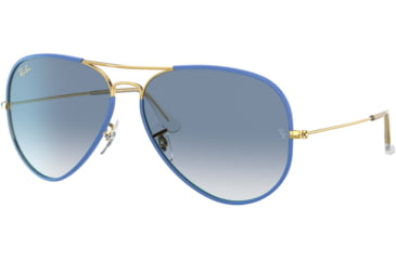 Image of Ray-Ban Aviator RB3025JM Sunglasses, Light Blue On Legend Gold, 62, RB3025JM-91963F-62