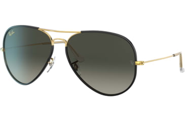 Image of Ray-Ban Aviator RB3025JM Sunglasses, Black On Legend Gold, 62, RB3025JM-919671-62