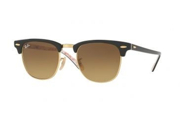 Image of Ray-Ban Clubmaster Sunglasses RB3016 101785-51 - Top Black Red/rb Red White Frame, Brown Grad Dark Brown Lenses