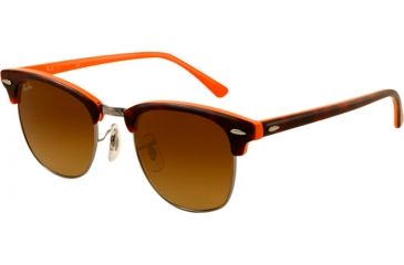 Image of Ray-Ban Clubmaster Sunglasses RB3016 112685-5121 - Top Dark Havana on Orange Frame, Brown Gradient Lenses