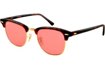 Image of Ray-Ban Clubmaster Sunglasses RB3016 114515-49 - Matte Red Havana Frame, polar dark pink Lenses