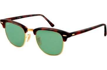 Image of Ray-Ban Clubmaster Sunglasses RB3016 1145O5-49 - Matte Red Havana Frame, polar green Lenses