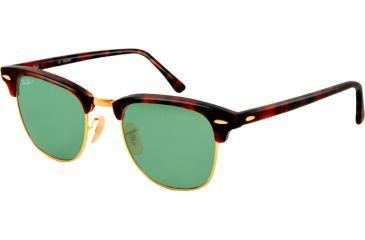 Image of Ray-Ban Clubmaster Sunglasses RB3016 1145O5-51 - Matte Red Havana Frame, polar green Lenses