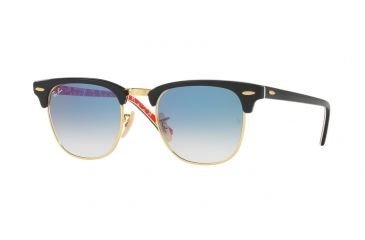 Image of Ray-Ban Clubmaster Sunglasses RB3016 12053F-49 - Top Black/texture Red Frame, Gradient Blue Lenses
