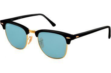 Image of Ray-Ban Clubmaster Sunglasses RB3016 901S3R-51 - Matte Black Frame, polar sky blue Lenses