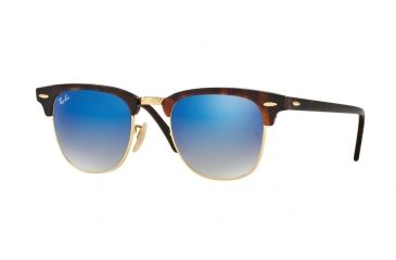 Image of Ray-Ban Clubmaster Sunglasses RB3016 990/7Q-49 - Shiny Red Havana Frame, Blu Flash Gradient Lenses