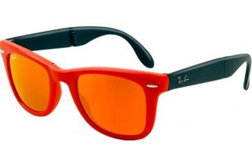 Image of Ray-Ban Folding Wayfarer Sunglasses RB4105 601969-5022 - Matte Orange Frame, Crystal Brown/Orange Mirror Lenses