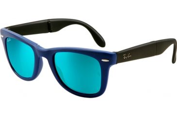 Image of Ray-Ban Folding Wayfarer Sunglasses RB4105 602017-5420 - Matte Blue Frame, Crystal Green / Blue Mirror Lenses