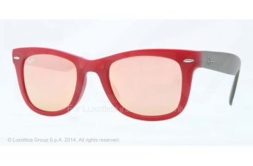 Image of Ray-Ban Folding Wayfarer Sunglasses RB4105 6050Z2-50 - Matte Red Frame, Brown Mirror Pink Lenses