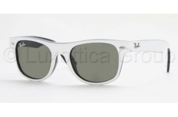 Image of Ray-Ban Junior RJ 9035S Sunglasses Styles - Top White On Black Frame / Gray Green Lenses, 163-71-4417