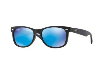 Image of Ray-Ban Junior RJ9052S Sunglasses 100S55-48 - Matte Black Frame, Blue Mirror Lenses