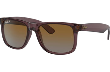 Image of Ray-Ban Justin Sunglasses - Mens, Gradient Brown Polarized Lenses, Transparent Dark Brown Frame, 51, RB4165-6597T5-51