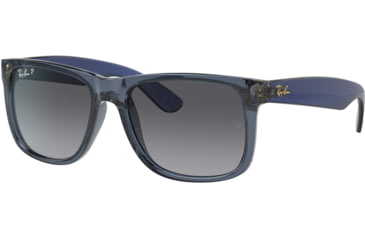 Image of Ray-Ban Justin Sunglasses - Mens, Grey Gradient Polarized Lenses, Transparent Blue Frame, 51, RB4165-6596T3-51