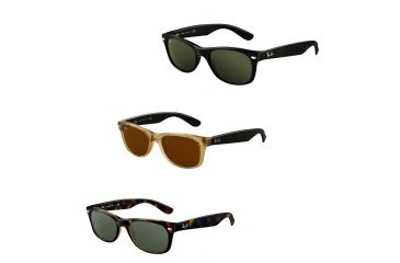 Image of Ray-Ban New Wayfarer Sunglasses RB2132 6053M3-55 - Top Blue On Trasparent Frame, Gradient Grey Polar Lenses