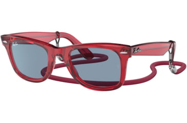 Image of Ray-Ban Original Wayfarer RB2140 Sunglasses, Transparent Red, Blue Lenses, 50, RB2140-661456-50