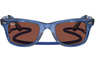 Image of Ray-Ban Original Wayfarer RB2140F Sunglasses, Transparent Blue, Red Lenses, 52, RB2140F-6587C5-52
