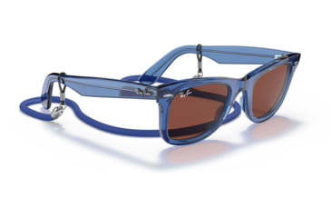 Image of Ray-Ban Original Wayfarer RB2140F Sunglasses, Transparent Blue, Red Lenses, 52, RB2140F-6587C5-52