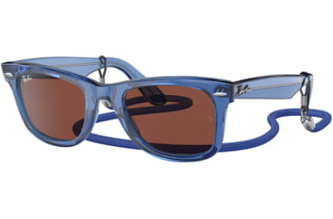 Image of Ray-Ban Original Wayfarer RB2140F Sunglasses, Transparent Blue, Red Lenses, 52, RB2140F-6587C5-52