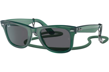 Image of Ray-Ban Original Wayfarer RB2140F Sunglasses, Transparent Green, Dark Grey Lenses, 52, RB2140F-6615B1-52